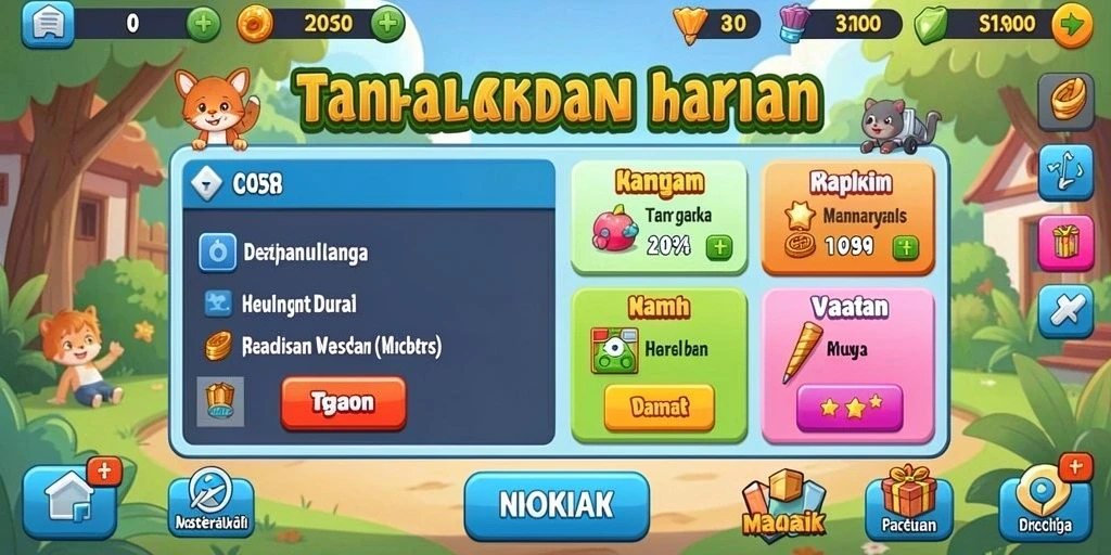 Screenshot menunjukkan berbagai tema menarik dalam permainan.
